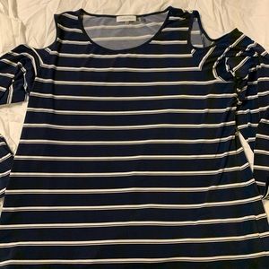 Calvin Klein navy/white stripped open shoulder top